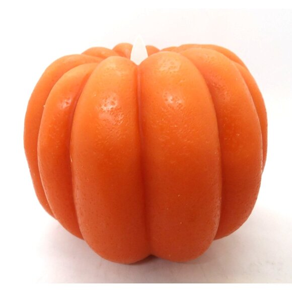 Pumpkin Wax LED Pillar Candle Moving Flame 6X5in. New - Picture 2 of 5